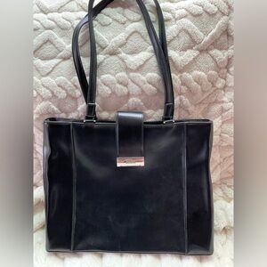 Guess Black Leather Shoulder Bag with Silver Hardware